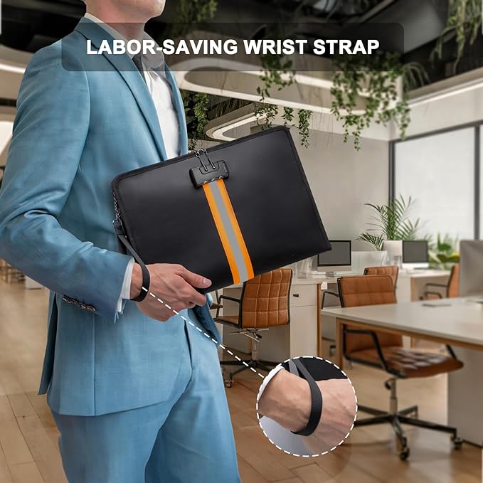 Fireproof Document Bag with Lock，13"×9.2" Fireproof Money Bag，with Zipper and Lock，Suitable for Tablets, A4 Documents, Cash, Mobile Phones, Credit Cards and Notarized Documents.