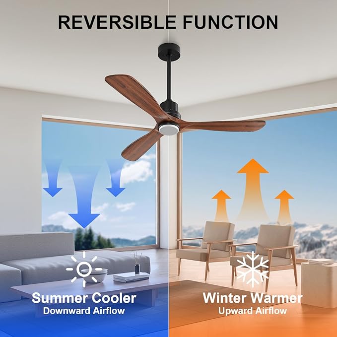 Obabala 42IN Ceiling Fans with Lights and Remote 3 Wood Blades Outdoor Ceiling Fans Noiseless DC Motor Modern Ceiling Fan for Patios Indoor Outdoor (Walnut, 42IN)
