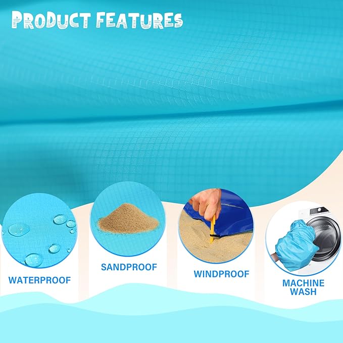 Beach Blanket Waterproof Sandproof 1-7 Adult Oversized 78 '' × 81 '' Lightweight Durable Compact Sand Free Beach Mat for Travel Camping Hiking Picnic Blanket