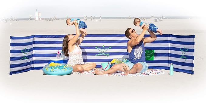 Premium 20 ft Beach Windscreen, Privacy Screen, Wind Blocker - Original Nautical, Free Rubber Mallet and Carry Bag Included