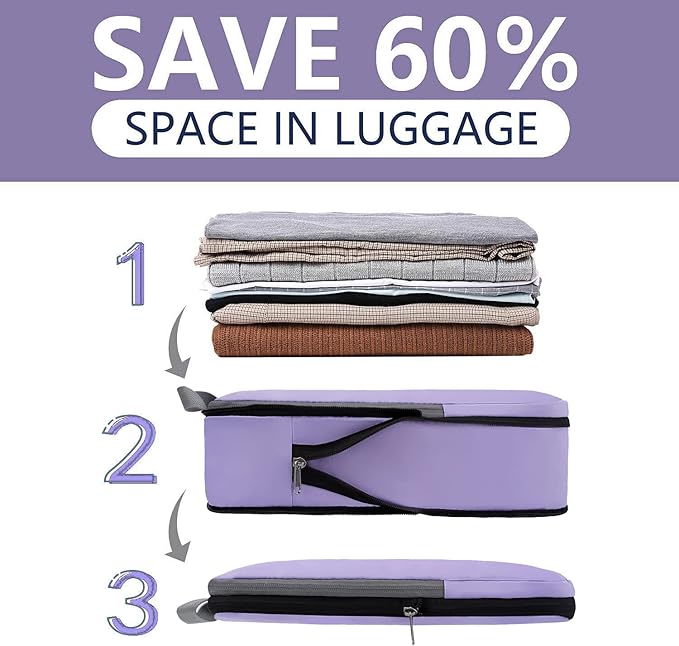 BAGAIL 4 Set/6 Set/8 Set Compression Packing Cubes Travel Accessories Expandable Packing Organizers(Lavender ClothPattern 4 Set)