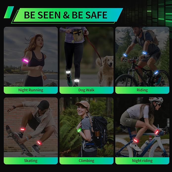 2PCS LED Armband for Running Walking at Night, High Visibility Reflective Running Gear Rechargeable LED Armband Light Up Arm Bands for Men Women Kids Night Cycling Walking Joggers Running Safety Gear