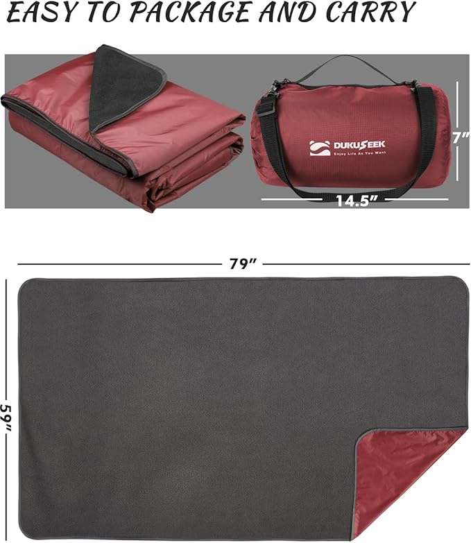 DUKUSEEK Camping Blankets for Cold Weather, Waterproof Blankets for Adult, Large (79x56), Portable, Wearable, Warm for Outdoor Camping, Picnic, Stadium, Sports, Beach, Concerts, Car, Dogs, Travel…
