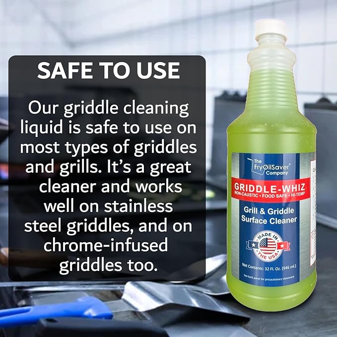 Griddle-Whiz Grill & Griddle Surface Cleaner, Removes Grease, Food Residue, Burnt On Organics, Non-Toxic High-Heat Flat Top Grill Cleaner & Food Contact Surface, Non-Caustic Formula by FryOilSaver Co.