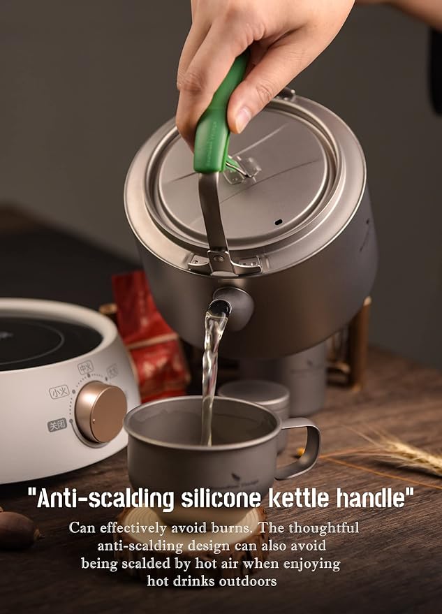 Boundless Voyage Titanium Kettle 800ml/1200ml with Folding Handle Filter Outdoor Camping Big Capacity Teapot (1200ml)