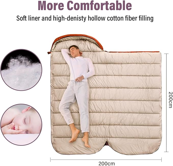 BISINNA XXL Sleeping Bag(90.55"x39.37") for Big and Tall Adults,3-4 Seasons Plus Size Warm and Comfortable Waterproof Lightweight Sleeping Bag Great for Camping Backpacking Hiking Indoor & Outdoor