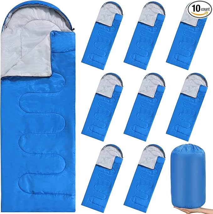 10 Pcs 0 Degree Camping Sleeping Bags Bulk for Adults Cold Weather Sleeping Bags 4 Season Warm Waterproof Lightweight with Compression Sack for Backpacking Hiking Travel Homeless