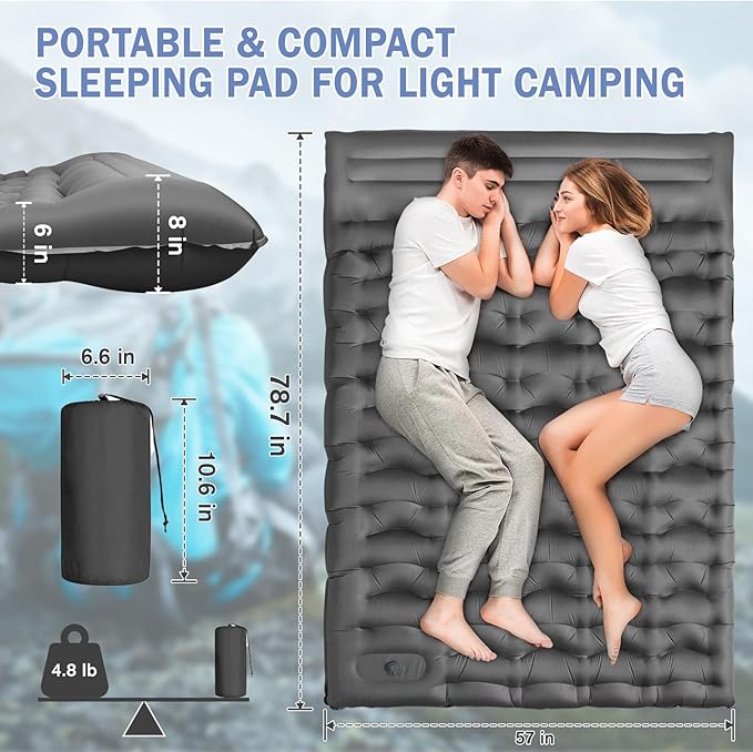 Sleeping Pad for Camping, 6" Extra Thick Camping Mat with Pillow Built-in Foot Pump, Ultra Comfortable Inflatable Sleeping Mat for Backpacking, Hiking, Camp Tent - Enjoy a Comfy Sleep