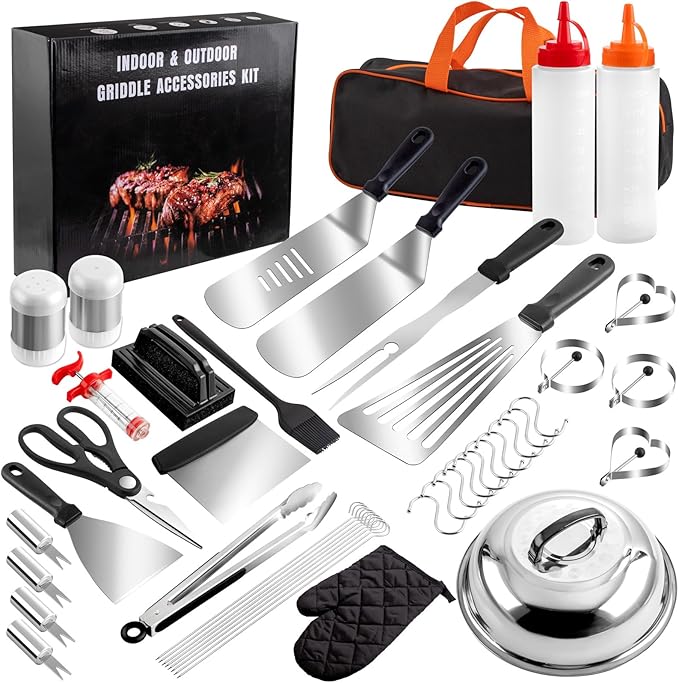 Supernal 45pcs Blackstone Griddle Accessories Upgraded-Griddle Accessories Flat Top Grill Tools for Camp Chef Griddle Cover Salt and Pepper Shakers Grill Black Tools Set Enlarged Spatula Gift Set