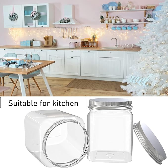 6 Pack 24 Oz Clear plastic jar, Refillable Kitchen Storage Containers, For Kitchen & Household, Aluminum cap.