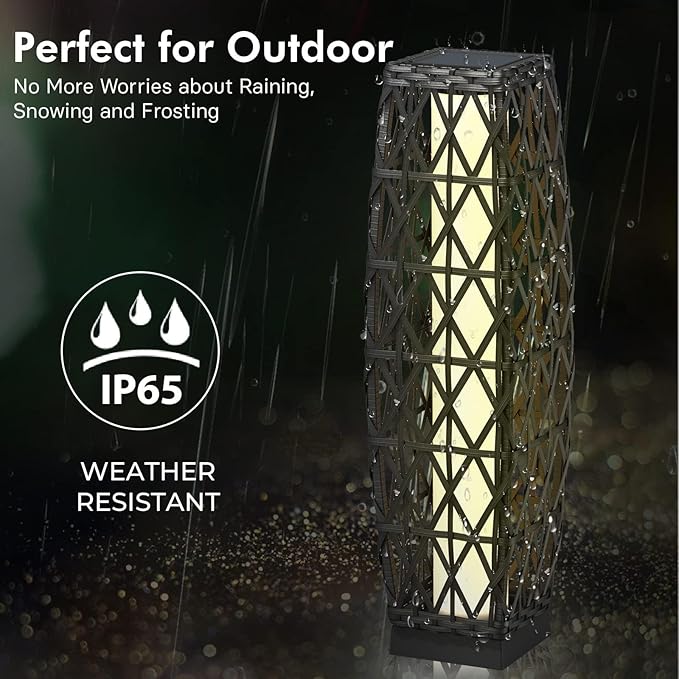 Grand patio 2-Piece Solar Outdoor Floor Lamp Solar Powered Wicker Lantern Outdoor Weather-Resistant Deck Light for Garden Porch Yard-Silver Gray, Large Cindy