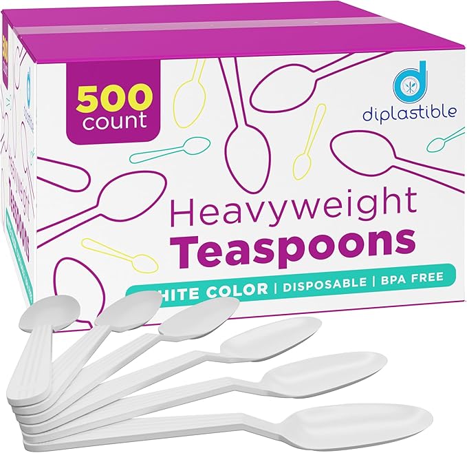 500 Count – Heavyweight Disposable White Plastic Tea Spoons | Dessert Spoons Plastic | Great for Celebrations, Parties, Travels, Events, and Everyday Use
