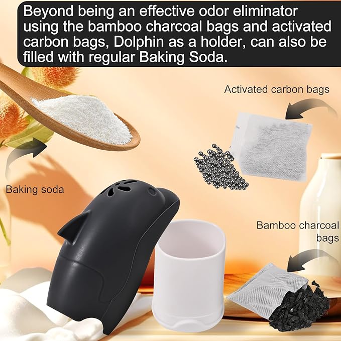 Asltw Dolphin Refrigerator Deodorizer, Refrigerator Odor Eliminator, Fridge Air Freshener, Multi-purpose Odor Eliminator for Home, Cute Gifts, Kitchen Gadgets Cute Kitchen Accessories (Black)