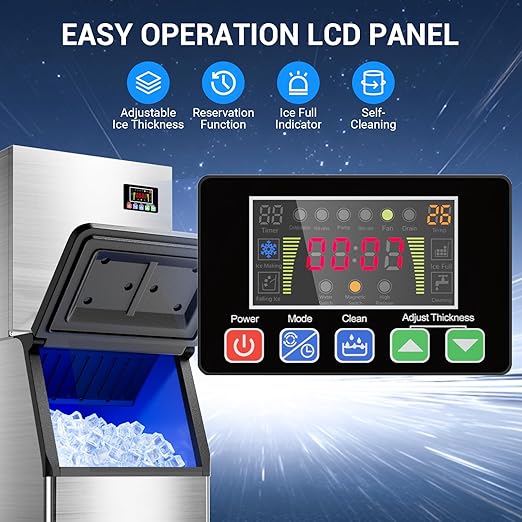 Commercial Ice Maker Machine 600Lbs/24H – 12 Adjustable Thickness Settings, 400Lbs Storage, Ideal for Restaurant, Bar, Hotel, Cafe (600lbs)