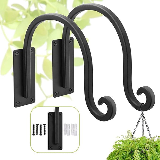 Heavy Duty Plant Hanger Bracket (8"/Black) Outdoor Hand-Forged Hanging Plant Bracket Durable and Stable Bird Feeder Hanger
