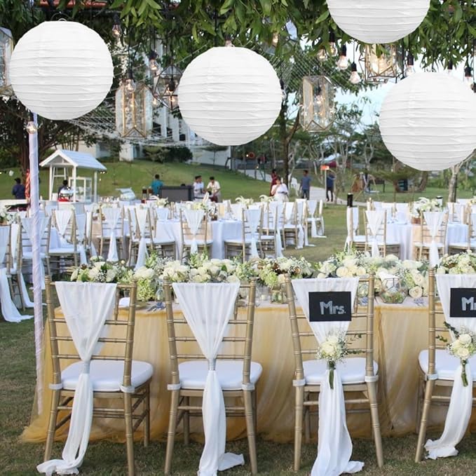 BEISHIDA 12-Inch White Paper Lanterns Decorative Chinese/Japanese Hanging Round Paper Lanterns Lamp for Birthday, Wedding, Christmas, Bridal, Home Decor, Party Decoration (6 Packs)