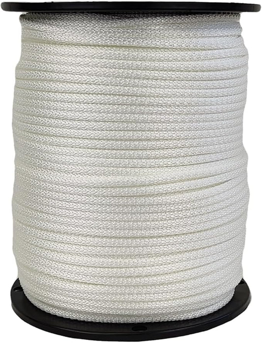 3/16 inch White Dacron Polyester Rope - 500 Foot Spool | Solid Braid - Industrial Grade - High UV and Abrasion Resistance - Low Stretch