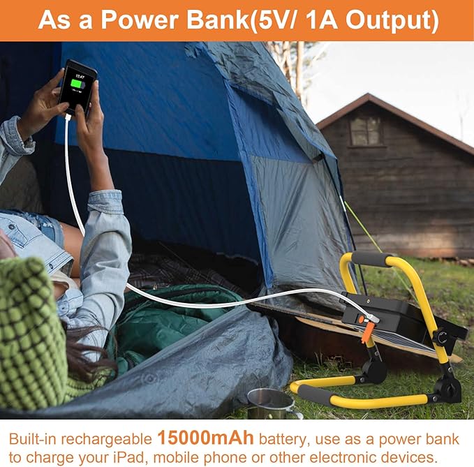 ERAY Rechargeable Work Light with Remote Control and Stand,15000mAh Battery 10000LM Worklight, Portable Solar Camping Lights, IP66 4 Lighting Modes Work Lights for Outdoor Emergency Car Repairing