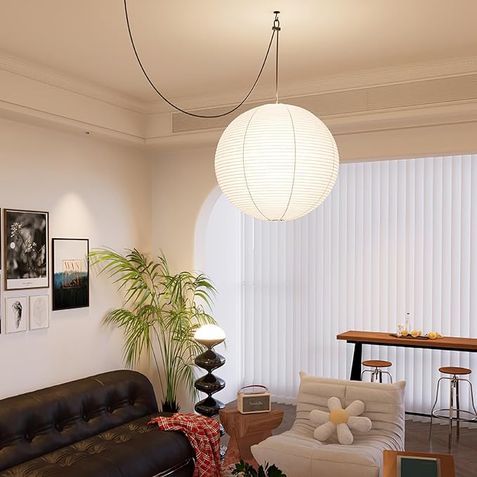 2 Pack White Round Paper Lanterns, 19.68" Large Hanging Paper Lantern Lamp, Chinese/Japanese Paper Pendant Lampshade for Party Decoration, Wedding, Home Decor Paper Ceiling Lampshade