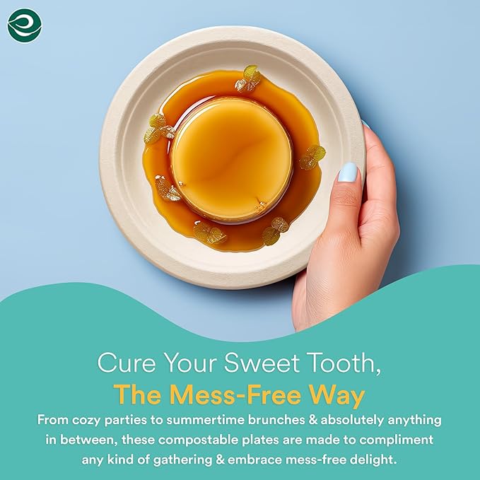 ECO SOUL 100% Compostable 6 Inch Small Paper Plates (125-Pack) Disposable Party Heavy Duty, Eco-Friendly, Appetizer, Dessert, Wedding Plates I Biodegradable Unbleached Sugarcane Eco