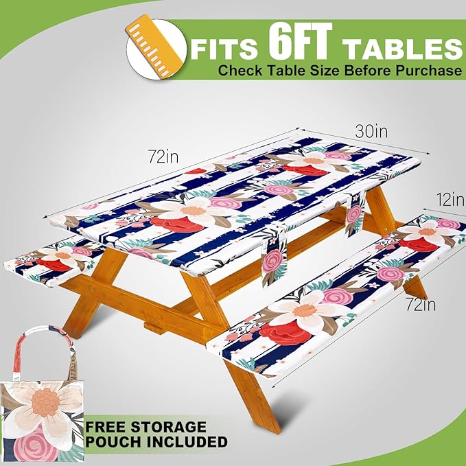Fitted Picnic Table Cover with Bench Covers Set, Waterproof Lightweight Rectangle 72in Folding Table Cloths Canopy Shade Slipcover Cool Unique Fun Camping Gift for Camper Women Men Family Rv Owners