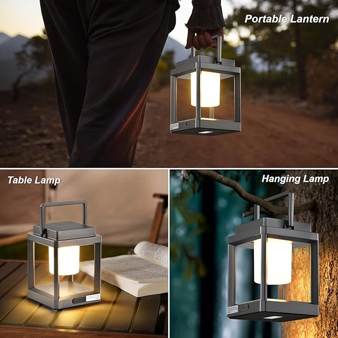 Solar Lantern Outdoor Table Lamp: Portable Waterproof LED Light - Hanging Rechargeable Lights for Patio Camping