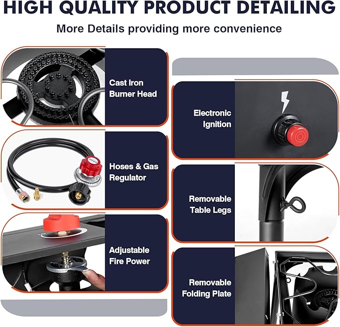 Llamaviva 2 Burner Gas Stove Propane Outdoor Stove with Wind panel,Side Shelves,Auto Ignition Button,Removable Legs &Regulator Hose&Carrying Bag 150000 BTU Propane Burners for Outdoor BBQ -gloves