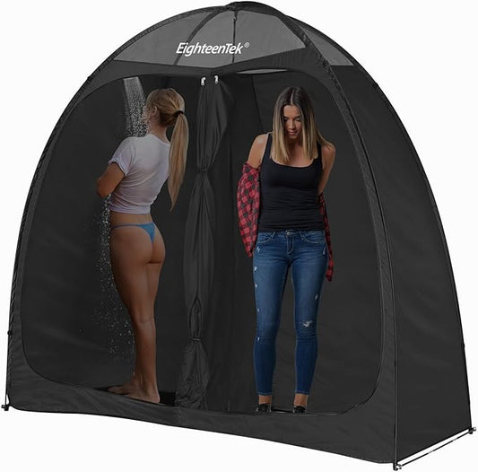 EighteenTek Shower Tent Camping, 2-Room Portable Changing Room, Outdoor Shower Enclosure, Pop Up Privacy Tent Shelter with Floor & Doors, Waterproof & Lightweight, Camping Toilet Bathroom