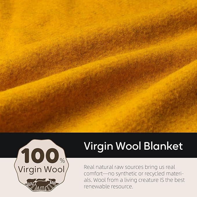 100% Wool Blanket, 48" x 62", Warm, Thick, Washable, Military Wool Blanket, Great for Camping, Outdoors, Sporting Events, Survival Kits, Yellow