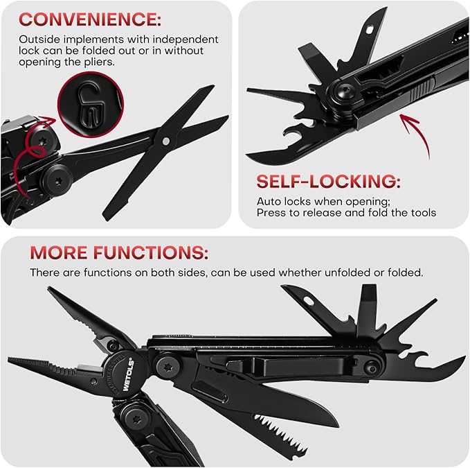 WETOLS Multitool with Pocket Knife, 27-in-1 Stainless Steel Needle Nose Pliers with Screwdrivers, Self-locking Multi tool EDC Gear with Sheath, Ideal for Survival, Outdoor, Camping