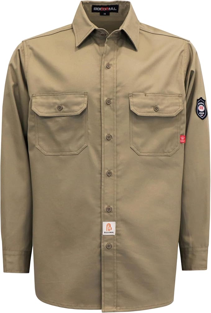 BOCOMAL FR Shirts Flame Resistant 100% C NFPA2112 7.5oz Men's Fire Retardant Welding Shirt