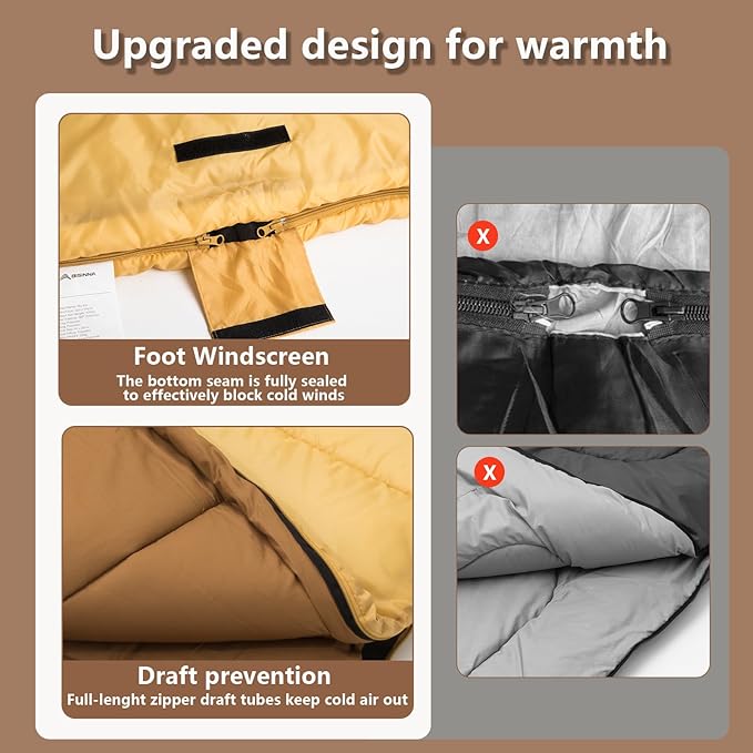 BISINNA Double Sleepinag Bag for Adults Two Person Queen Size Camping Sleeping Bag for All Season Backpacking Hiking Cold Weather with Compression Sack