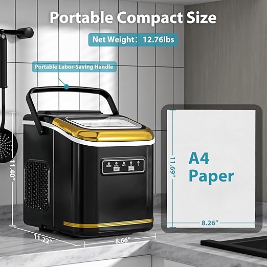 Ice Maker Machine Countertop Portable Compact Small Bullet Ice Maker with Self Cleaning,9 Cubes in 6 Mins,26lbs in 24Hrs, for Camping Dorm Home Outdoor