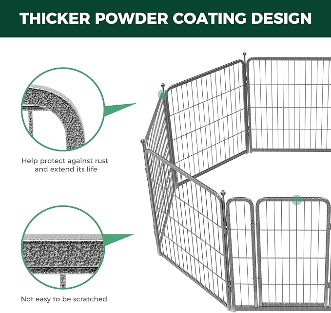 FXW Garden Fence with Door, 32in(H) x 108ft(L) 48 Panels Dog Fence Outdoor for The Yard - Heavy Duty Metal Fencing Tall Animal Barrier for Dog and Rabbit, Easy Assemble