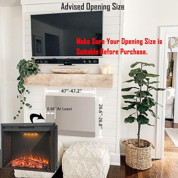 50'' Electric Fireplace Insert, Retro Recessed Fireplace Heater with Fire Cracking Sound, Remote Control & Timer, 750/1500W, Black