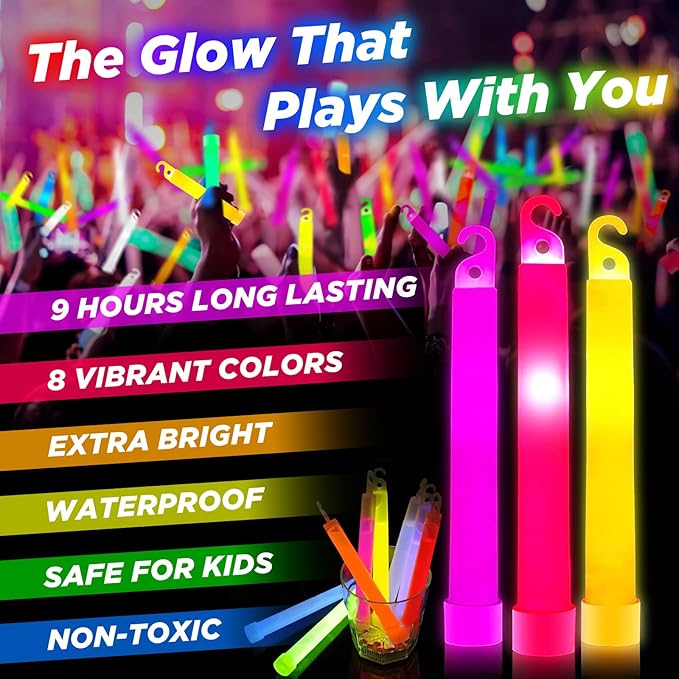 54 Pcs Glow Sticks - 4 inch Glow In the Dark Sticks Halloween Party Favors, Waterproof Glow Sticks Lights Bulk Party Pack for Kids with 9 Hours Duration, Party Favors Light Stick for Halloween Party