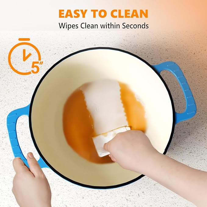 BONNLO 6QT Round Dutch Oven, Enameled Cast Iron Dutch Oven Pot with Lid & Dual Handles, Oven Safe Up to 500° F, for Sourdough, Bread Baking, Stews and Roasting (Blue)