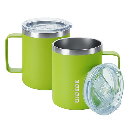 BJPKPK 2 pcs Insulated Coffee Mug, 14oz Insulated Tumbler with Lid, Stainless Steel Coffee Cups with Splash Proof Lid-Green
