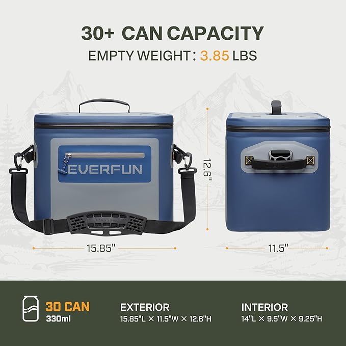 EVERFUN Soft Cooler 30 Can, Portable Insulated Small Cooling Lunch Box for Men and Women, Leakproof Ice Chest Bag for Travel, Beach, Camping, Beverage, Boating, Fishing, Tailgating, Work and Picnic
