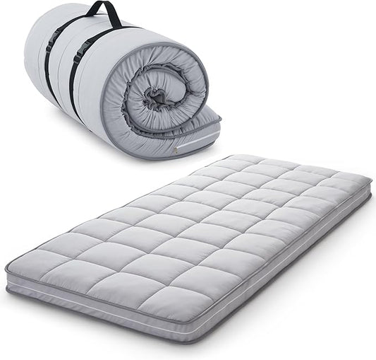 4Inch Cot Mattress Topper,Small Single Gel Infused Memory Foam,Machine Washable Pillow Top Cover,Roll Up Floors Mat,Portable Folding Sleep Pad(72 X 24“)