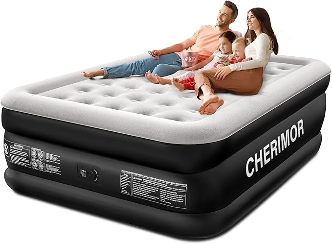 Queen Air Mattress with Built-in Pump, 18" Raised Comfort, 48Hr Leak-Proof Test, Upgraded Honeycomb Pillar Design, Supports 800 lbs, 3-Min Inflation-Inflatable Bed for Home Guests & Camping