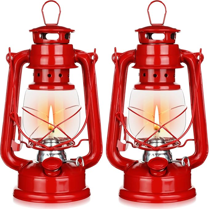 2 Pcs Hurricane Lantern 10 Inch Original Oil Burning Lantern Vintage Hanging Oil Lamp Outdoor Indoor Decorative Kerosene Fuel Lanterns for Camping Home Patio(Red)