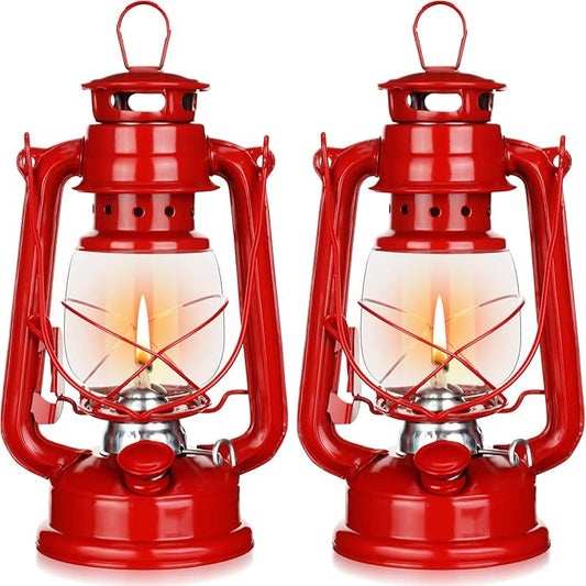 2 Pcs Hurricane Lantern 10 Inch Original Oil Burning Lantern Vintage Hanging Oil Lamp Outdoor Indoor Decorative Kerosene Fuel Lanterns for Camping Home Patio(Red)