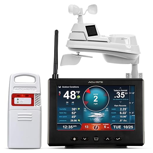 AcuRite Iris (5-in-1) Weather Station for Indoor/Outdoor Temperature and Humidity, Wind Speed/Direction, and Rainfall with High-Definition Display, Lightning Detection, and Built-In Barometer (01024M)