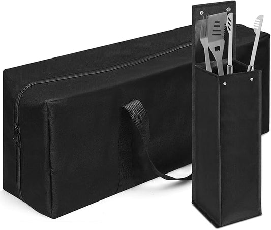 Amylove 2 Sizes Grill Utensil Storage BBQ Tool Bag Foldable Oxford Grilling Carry Bag Waterproof Grill Utensil Holder Outdoor BBQ Accessories Picnic Cooking Tools for Camp Barbecue(Routine)