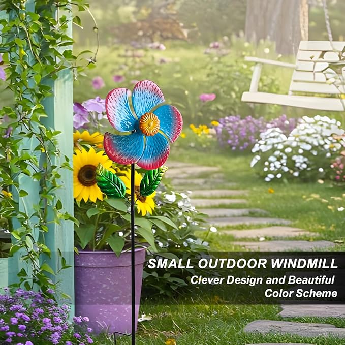 Garden Wind Spinners & Metal Wind Sculptures - Outdoor Windmill Decor with Vibrant Red & Blue, Yard Art for Patio Lawn Garden Ornament, Dynamic Wind Spinner Sculpture for Landscape 1Pack
