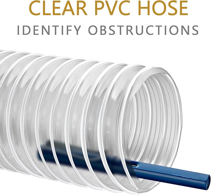 4" x 10' Dust Collection Hose, Puncture-Resistant, Flexible Clear PVC Collection Hose with Carbon Steel Wire Coil for Dust Collectors