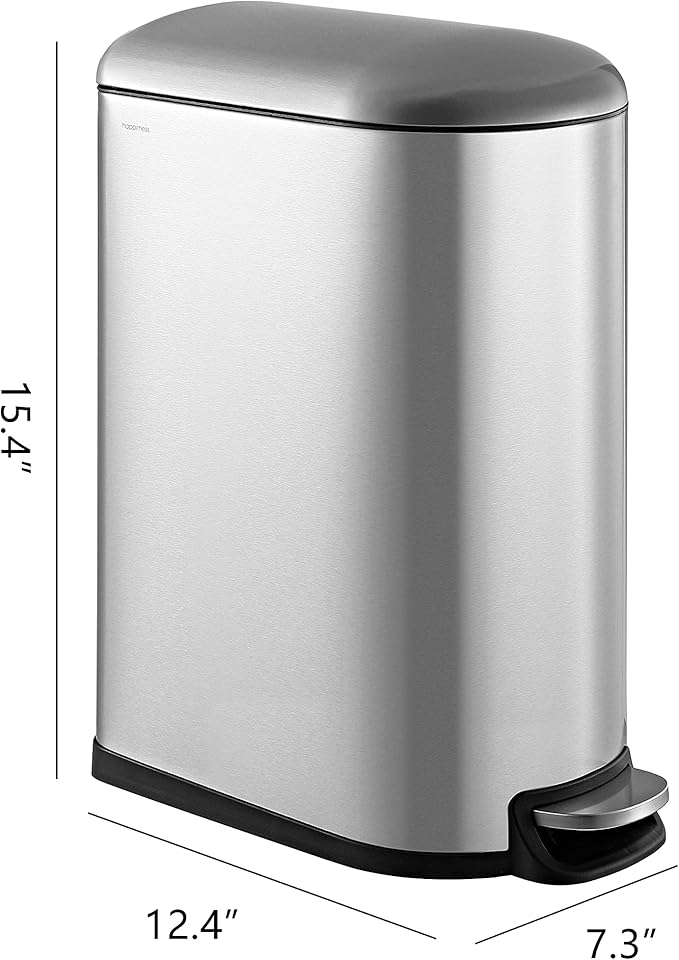 happimess HPM1009A Roland Mini 2.6-Gallon Step-Open Trash Can with Soft-Close Lid, Modern, Minimalistic, Fingerprint Proof for Home, Kitchen, Laundry Room, Office, Bedroom, Bathroom, Chrome