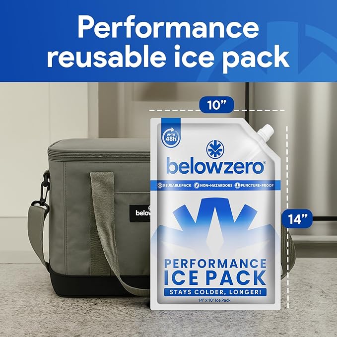 Below Zero Reusable Ice Packs for Coolers – Long Lasting Cooler Ice Pack Blocks, Leak-Proof Freezer Packs for Camping, Lunch Boxes & Travel