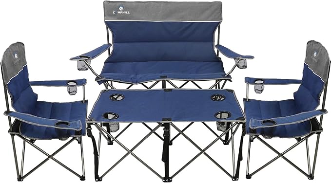 Camping Chair Set of 3, Outdoor Folding Camping Chairs for Heavy People with Cup Holder & Carry Bag,Collapsible Chair Include One Sofa Chair and Two Single Chair,Support up to 500lbs